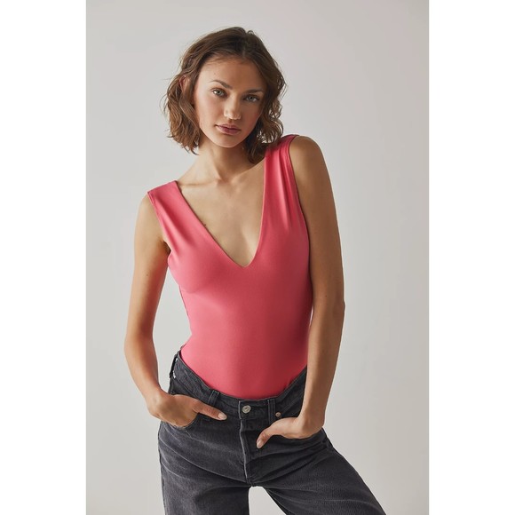 Free People NWT Keep It Sleek Duo Bodysuit Sleeveless Plunge Electropop Sm New - Picture 9 of 9
